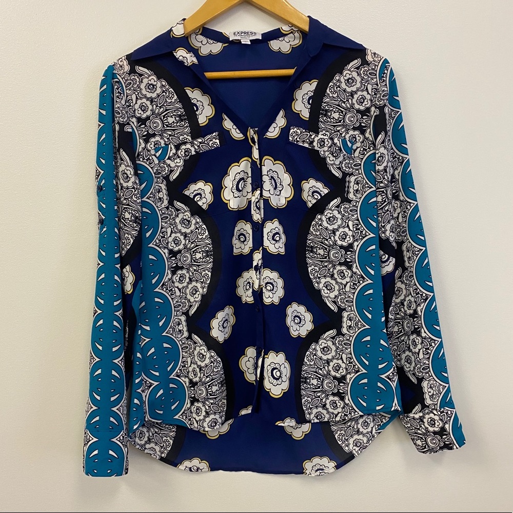 Express The Portofino Shirt button up blue floral